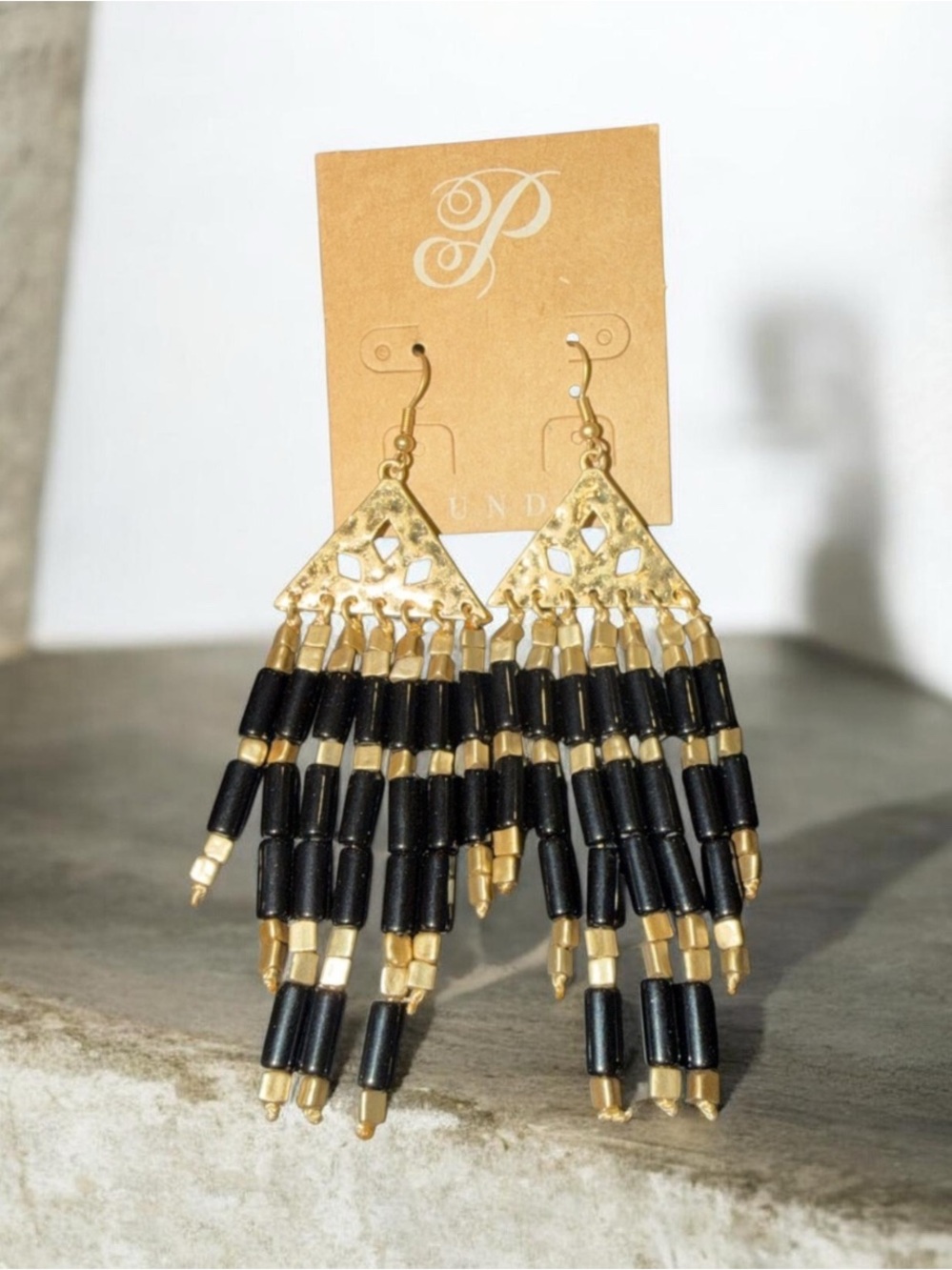 Plunder Black and Gold Beaded Fringe Earrings